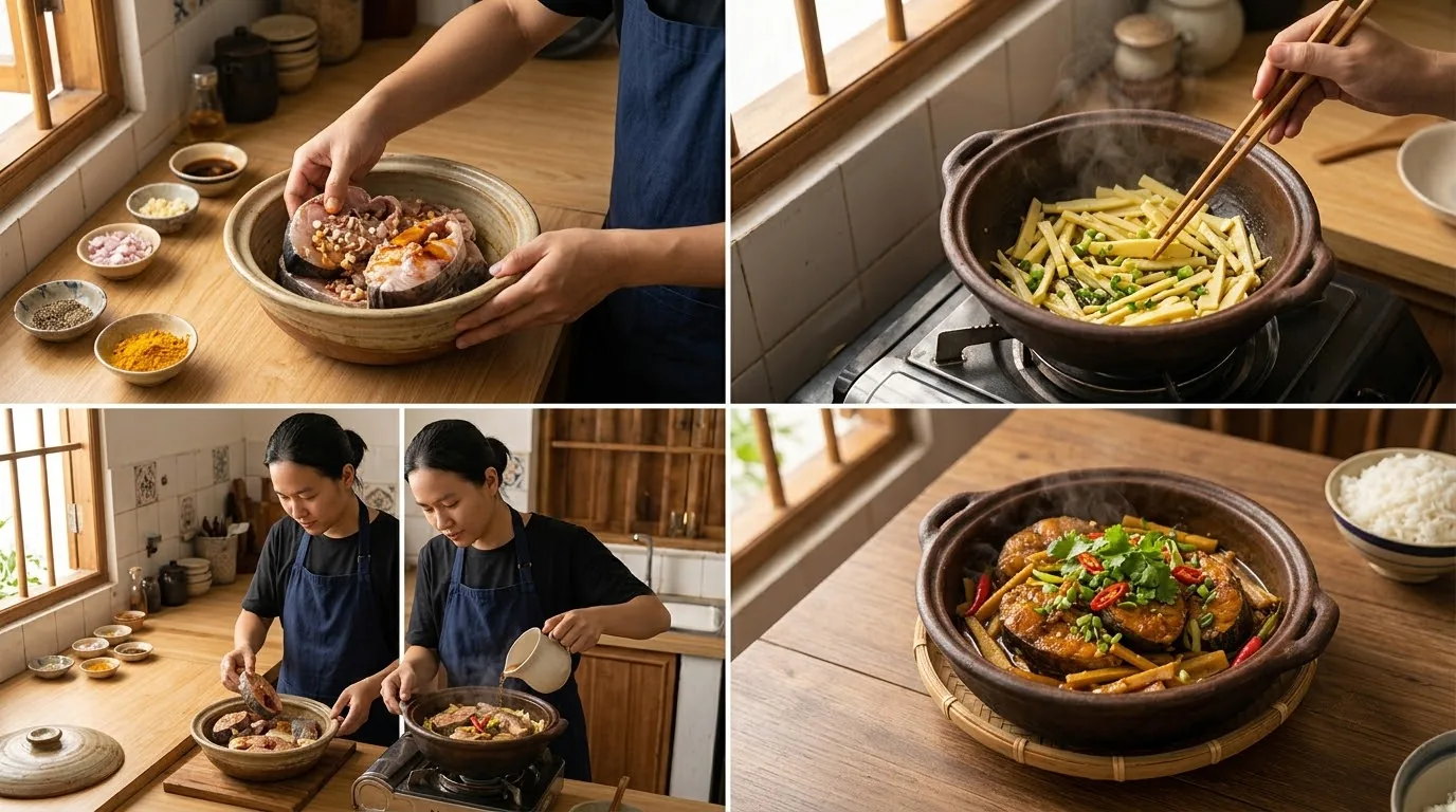 Nguyên liệu làm cá kho măng Các nguyên liệu nấu món cá kho măng tươi ngon