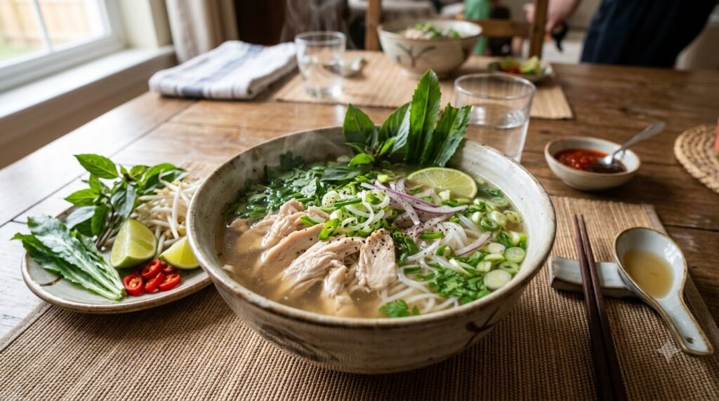 Quy trình sơ chế và cách nấu phở gà nước dùng trong thanh ngọt