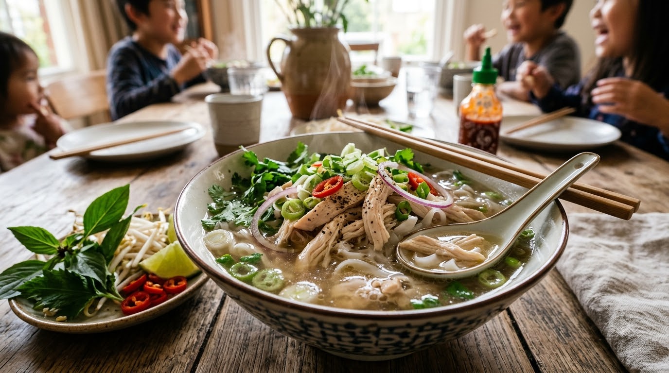 Quy trình sơ chế và cách nấu phở gà nước dùng trong thanh ngọt